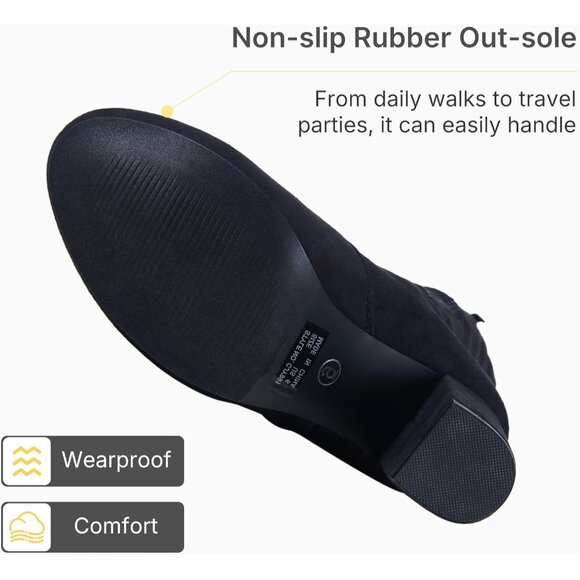 Women's Black Suede Chunky Heels Zipper Over The Knee High Adjustable Boots - Picture 8 of 9